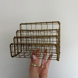 Gold tone metal wire desk organizer